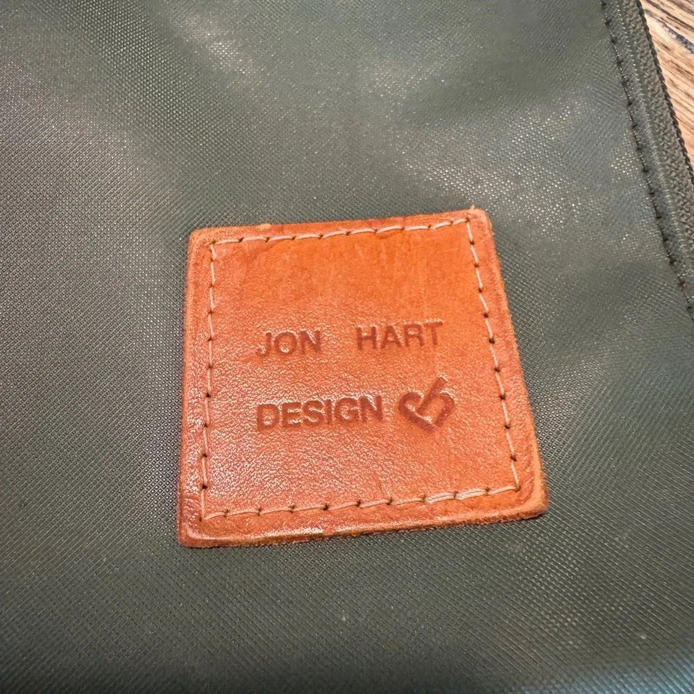 Jon Hart evergreen laptop bag large pine green zipper canvas leather PP initial